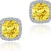 Cubic Zirconia Earrings Studs, Halo CZ Birthstone Simulated Diamond Stud Earrings for Women