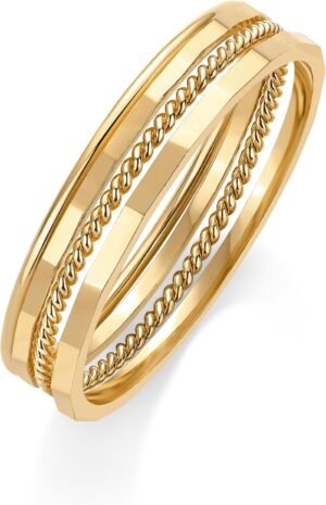 71ymGUpWysL._AC_SL1500 14K Gold Plated Four Pieces Thin Rings Set for Women | 4 Dainty Stacking Rings Pack | Minimalist Stackable Bands