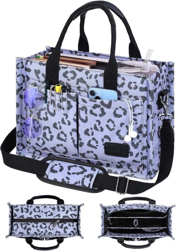 Canvas Tote Bag for Women with Zipper Closure & Individual Compartments for Work College for Teacher & Nurse