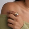 14K Gold Plated Mixed Metal Chunky Two Tone Wavy Dome Rings Pack for Women | Statement Ring Set