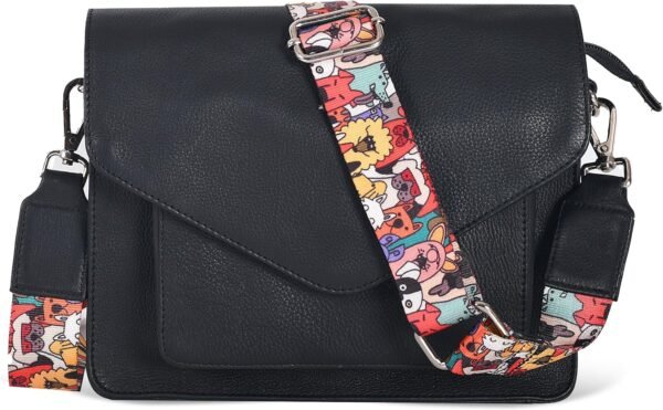 Leather Flapover Crossbody Handbag Purse for Women with Adjustable Strap & Overflap Snap Closure Tote/Bag