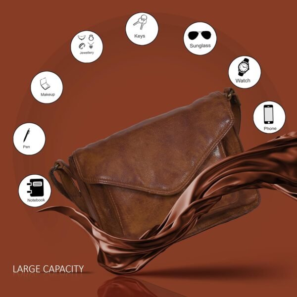 Leather Flapover Crossbody Handbag Purse for Women with Adjustable Strap & Overflap Snap Closure Tote/Bag