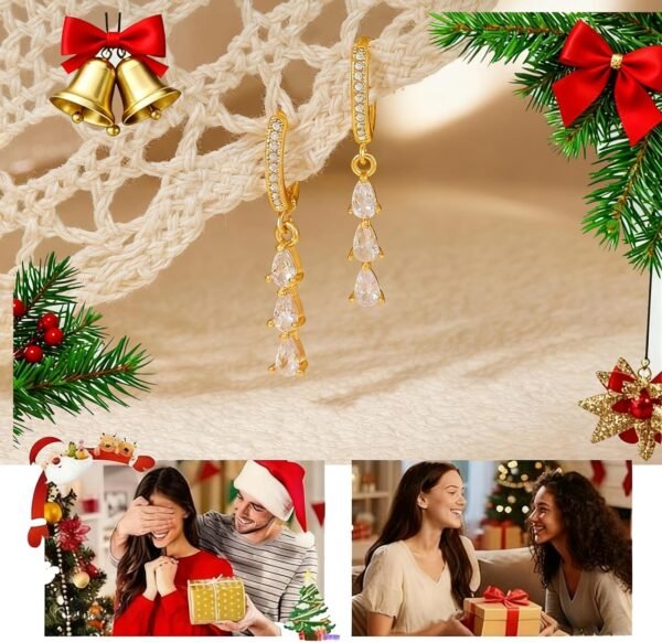 Gold Dangle Earrings for Women,Christmas Gifts Jewelry Dainty Earring 14K Gold Plated Drop Earrings for Women Trendy Hypoallergenic CZ Dangling Earring