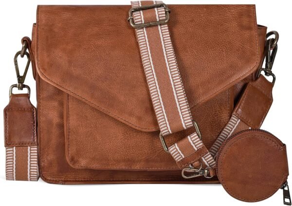 Leather Flapover Crossbody Handbag Purse for Women with Adjustable Strap & Overflap Snap Closure Tote/Bag