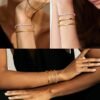 14K Gold Bracelets for Women Trendy Bangle Cuff Chain Bracelets Set Gold Plated Paperclip Bead Tennis Bracelet Chunky Gold Filled Bracelet Stack 3/4PCS
