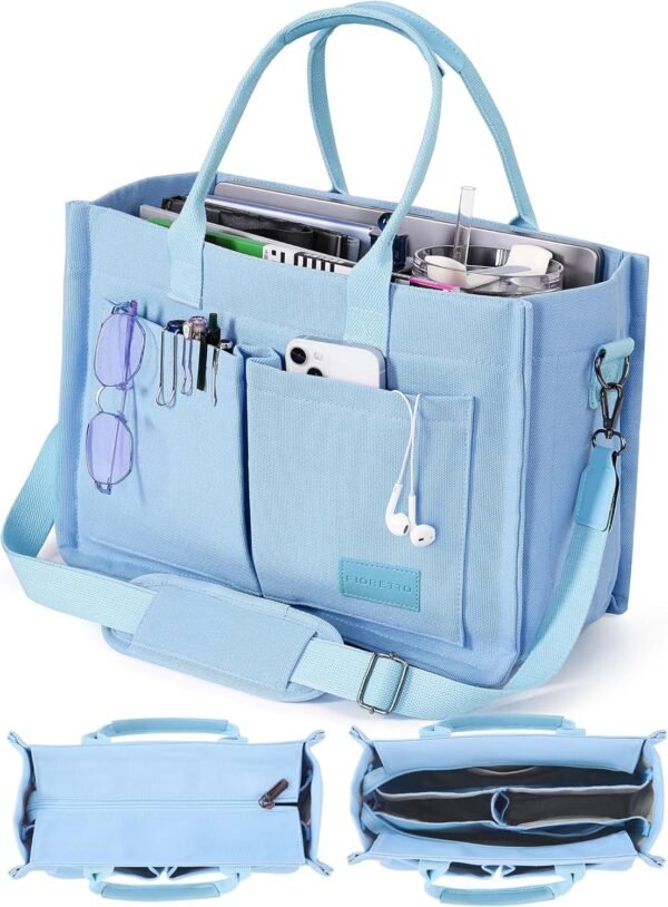 Canvas Tote Bag for Women with Zipper Closure & Individual Compartments for Work College for Teacher & Nurse