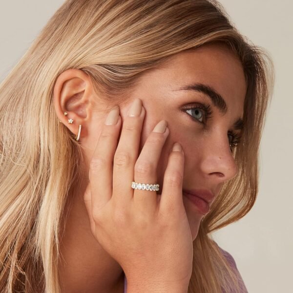 14K Gold Plated Rings - Oval Cubic Zirconia Love Ring and Eternity Ring - 5mm Stackable for Women