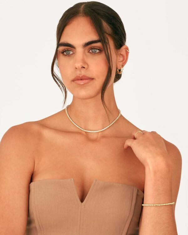 14K Gold Plated 3mm Simulated Diamond Tennis Necklace – Chunky Long Necklace for Women – Sizes 16" and 18"