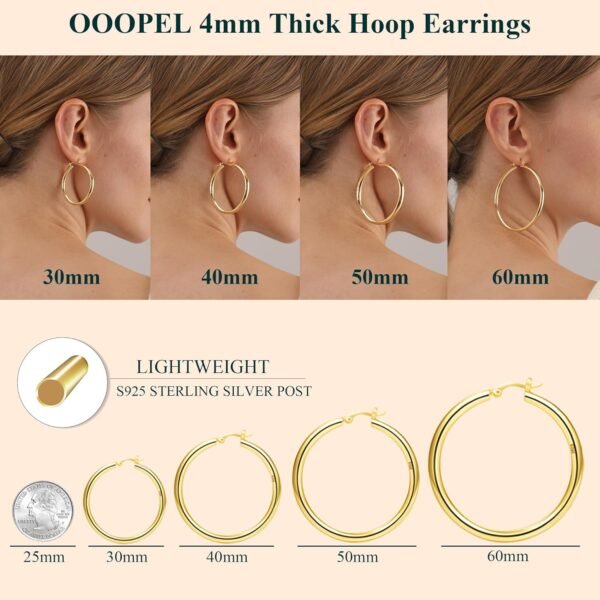 81x7-o5V1ZL._AC_SL1500 4mm Thick Gold Chunky Earrings Steling Silver Post Hoops Earrings For Women Hollow Tube Hoops Earrings Thick Gold Hoop Earrings Hypoallergenic Lightweight Gold Hoop Large Earrings 20/30/40/50/60MM